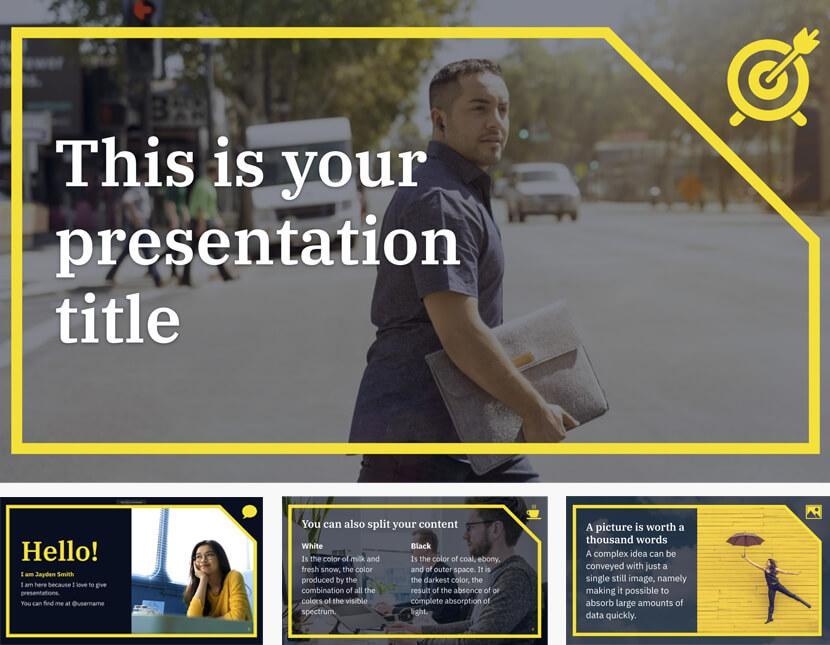 Modèle PowerPoint ou Google Slides gratuit avec cadre jaune
